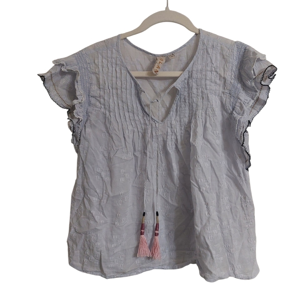 Dolan Light Blue Ruffle Sleeve Blouse